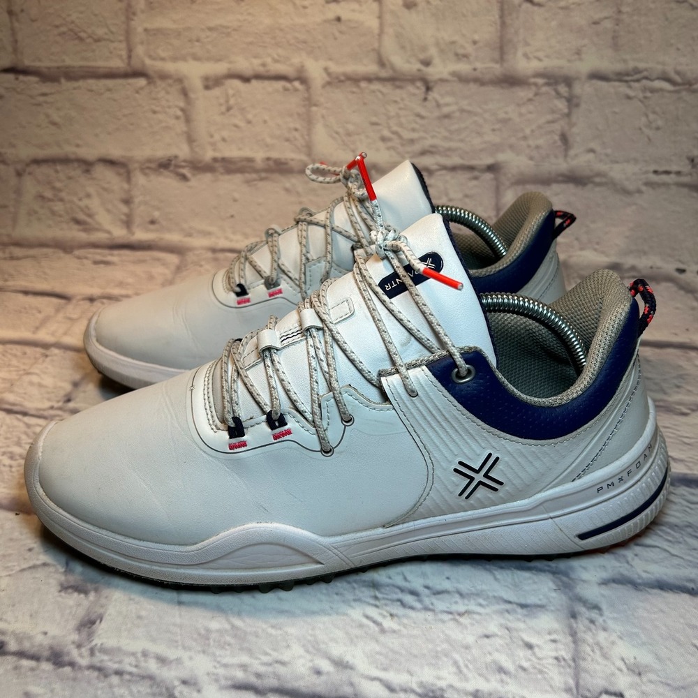 Payntr X 001 F Spikeless Golf Shoes Mens 9.5 White Navy Lace Up Athletic Sporty